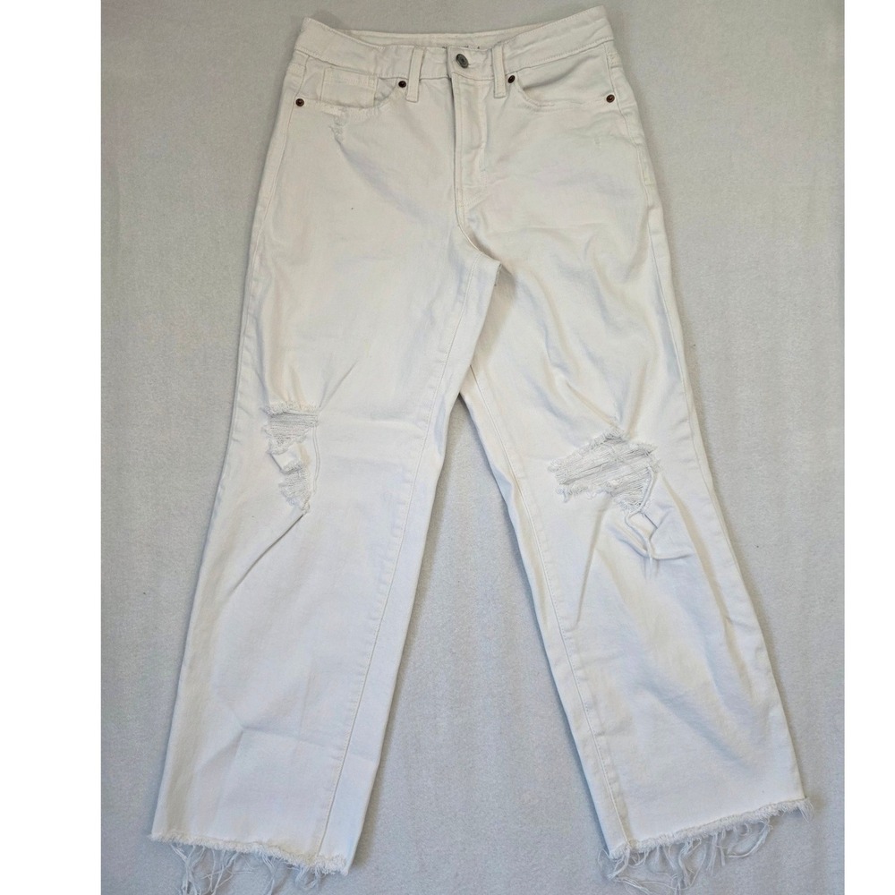 Old Navy OG Loose High Rise Jeans 4 White Distressed Frayed Hem Streetwear